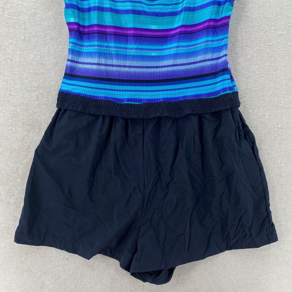 Orvis Swimsuit Womens 18L One Piece Blue Purple Shorts Tank Ribbed Modest - Picture 3 of 14